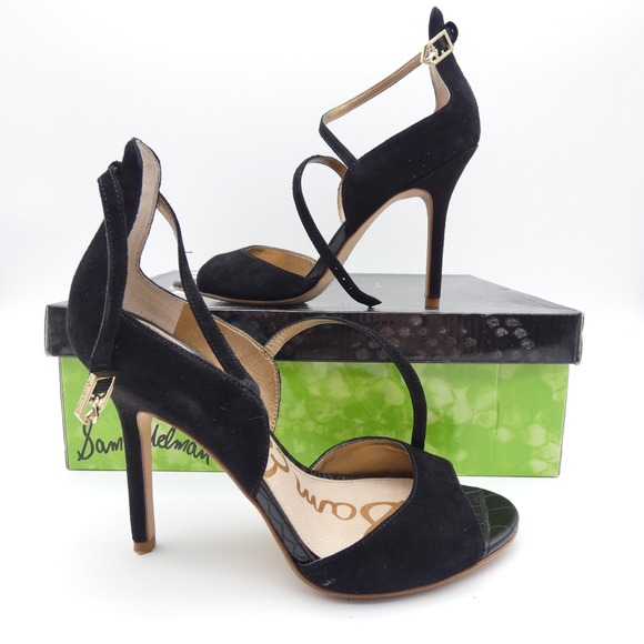 Sam Edelman Shoes - Sam Edelman Audrey Black Suede Ankle Strap Stiletto Heels Size 6.5 M E1025L1001
